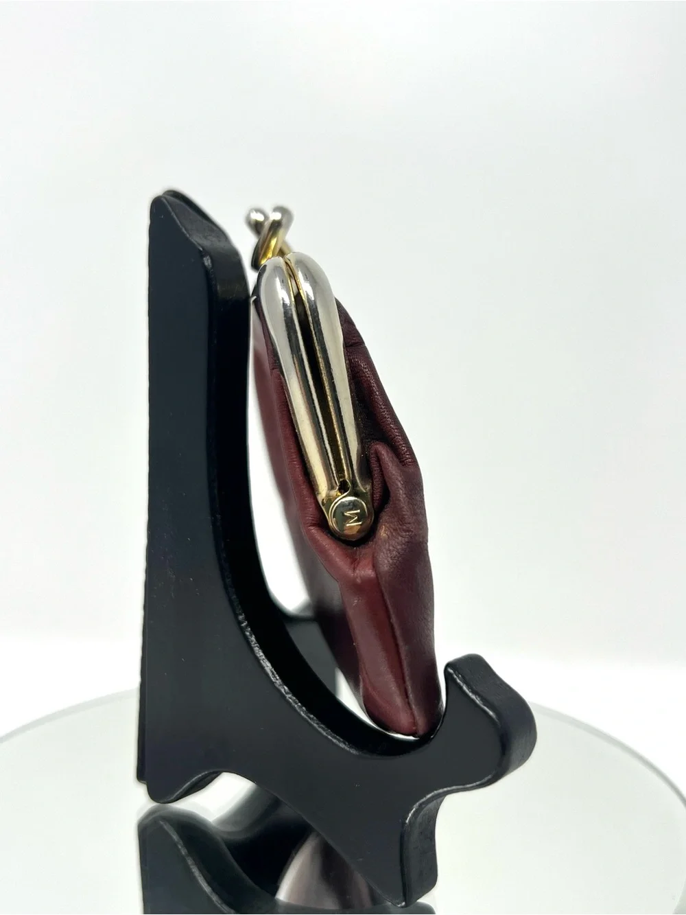 Vintage ROLFS Oxblood Burgundy Leather Coin Purse Kiss Lock Tooled Rose Boho